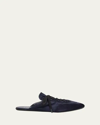Prada Nylon And Suede Open-back Sneakers In Blue