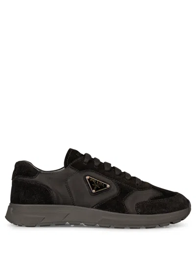 Prada Nylon And Suede Sneakers In Black