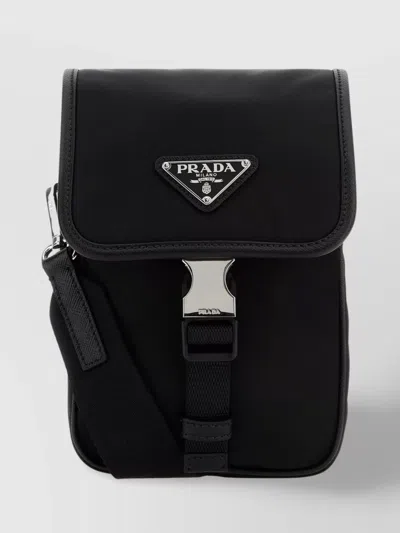 Prada Nylon Bag Crossbody Leather Trimmings In Black