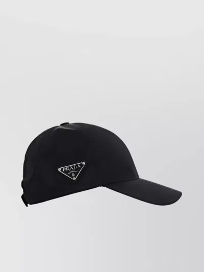 Prada Nylon Baseball Hat With Curved Brim And Embroidered Logo In Blue