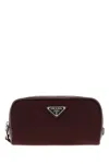Prada Speedrock Nylon And Leather Pouch Bag In Burgundy