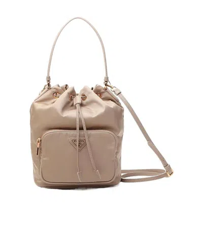 Prada Nylon Bucket Bag In Nude