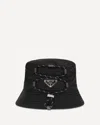Prada Triangle Logo Drawstring Bucket Hat In Black
