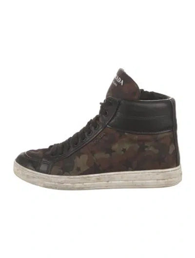 Pre-owned Prada Nylon Camouflage Print Athletic Sneakers In Green