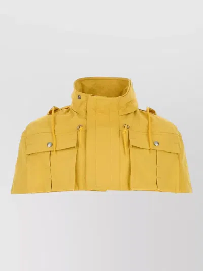 Prada Nylon Cape Adjustable Cuffs Drawstring Hood In Orange