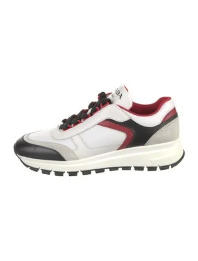Pre-owned Prada Nylon Colorblock Pattern Sneakers In White