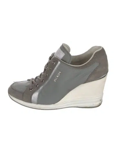 Pre-owned Prada Nylon Colorblock Pattern Wedge Sneakers In Gray