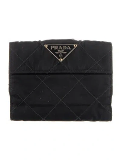 Pre-owned Prada Nylon Compact Wallet In Black