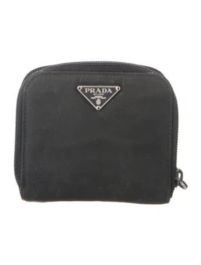 Pre-owned Prada Nylon Compact Wallet In Black