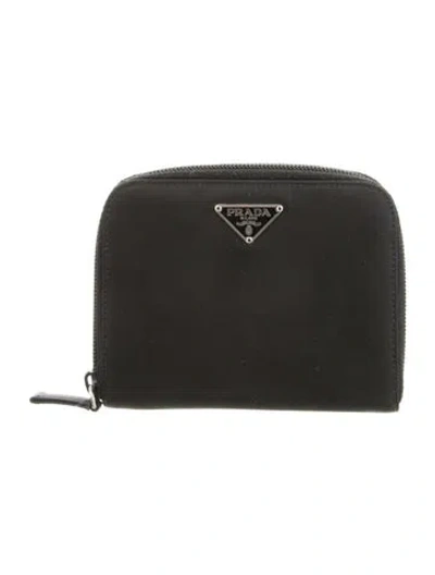 Pre-owned Prada Nylon Compact Wallet In Black