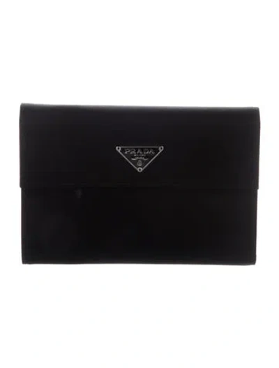 Pre-owned Prada Nylon Compact Wallet In Black
