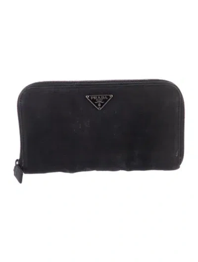Pre-owned Prada Nylon Continental Wallet In Black