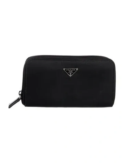 Pre-owned Prada Nylon Continental Wallet In Black