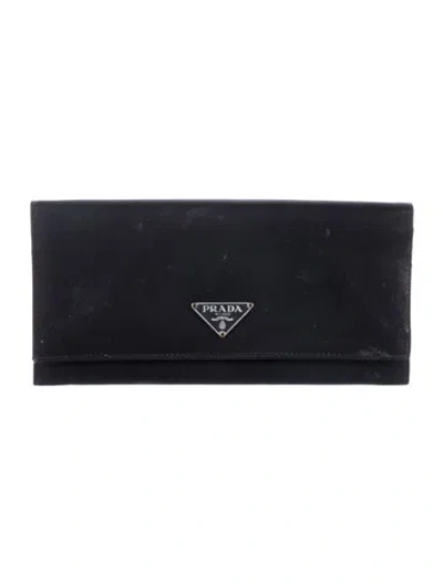 Pre-owned Prada Nylon Continental Wallet In Black