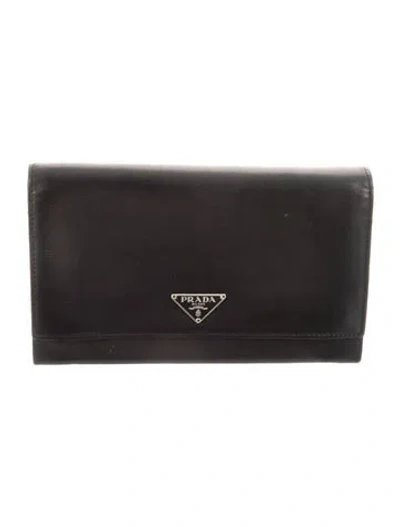Pre-owned Prada Nylon Continental Wallet In Black