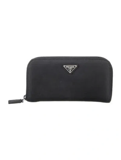 Pre-owned Prada Nylon Continental Wallet In Black