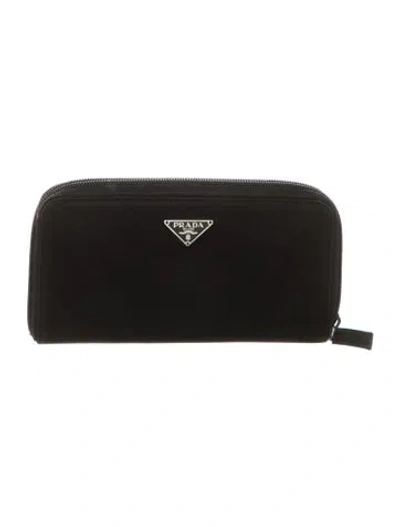 Pre-owned Prada Nylon Continental Wallet In Black