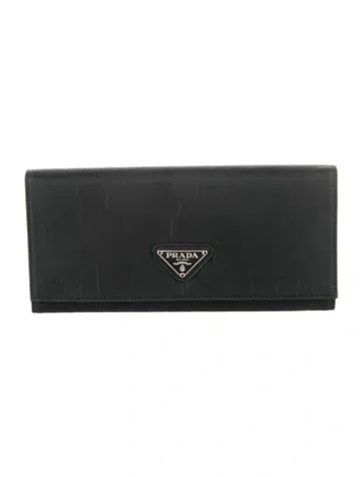 Pre-owned Prada Nylon Continental Wallet In Black