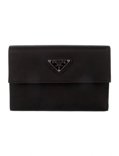 Pre-owned Prada Nylon Continental Wallet In Black