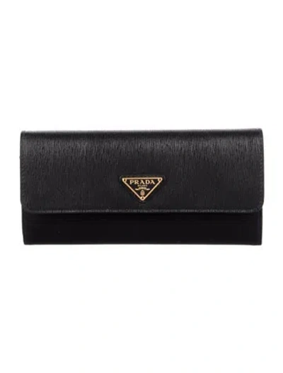 Pre-owned Prada Nylon Continental Wallet In Black