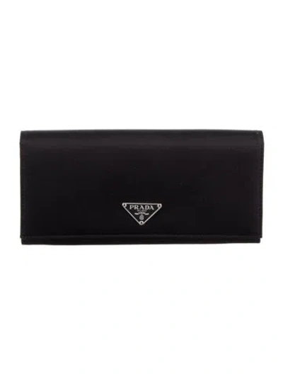 Pre-owned Prada Nylon Continental Wallet In Black