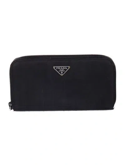 Pre-owned Prada Nylon Continental Wallet In Black