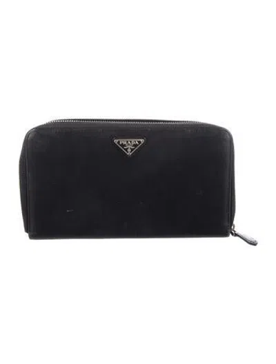 Pre-owned Prada Nylon Continental Wallet In Black