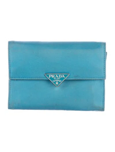 Pre-owned Prada Nylon Continental Wallet In Blue