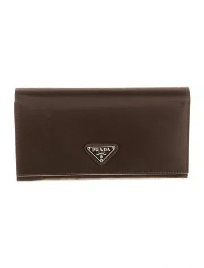 Pre-owned Prada Nylon Continental Wallet In Brown