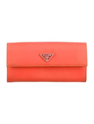 Pre-owned Prada Nylon Continental Wallet In Orange
