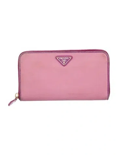 Pre-owned Prada Nylon Continental Wallet In Pink