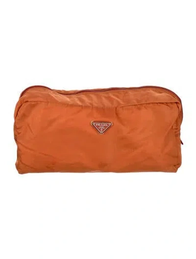 Pre-owned Prada Nylon Cosmetic Pouch In Orange
