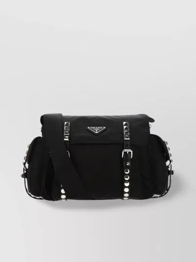 Prada Nylon Crossbody Bag With Adjustable Strap In Black