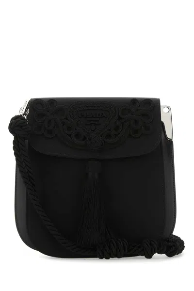 Prada Nylon Crossbody Handbag With Leather Details In Black