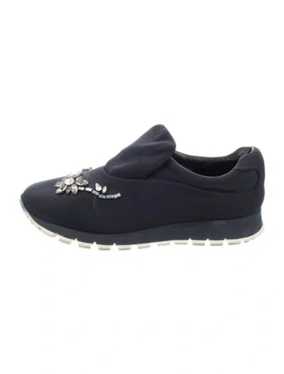 Pre-owned Prada Nylon Crystal Embellishments Sneakers In Gray