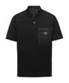 Prada Cotton Bi-material Polo Shirt In Black