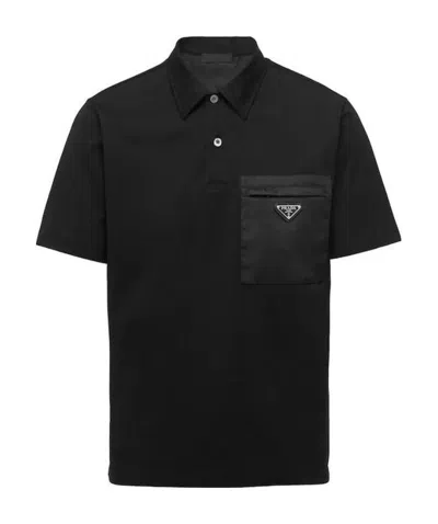 PRADA NYLON DETAIL DECORATION ELASTIC COTTON POLO SHIRT