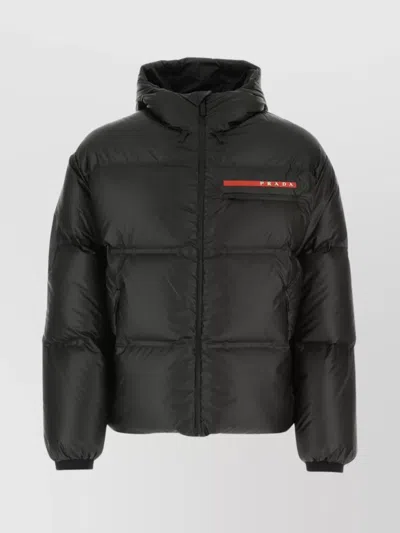 Prada Nylon Down Jacket With Hood And Quilted Design In Black