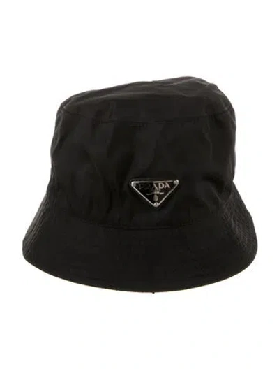Pre-owned Prada Nylon Embellished Bucket Hat In Black