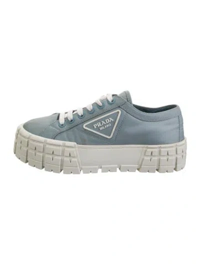 Pre-owned Prada Nylon Embroidered Accent Chunky Sneakers In Blue