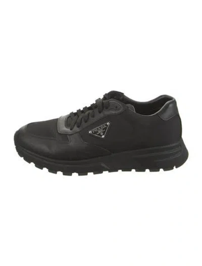 Pre-owned Prada Nylon Embroidered Accent Sneakers In Black