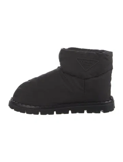 Pre-owned Prada Nylon Embroidered Accent Snow Boots In Black