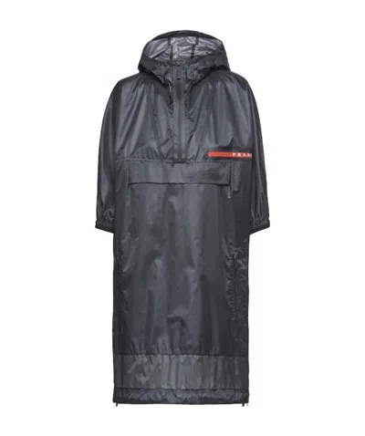Prada Nylon Fabric Hooded Raincoat In Black