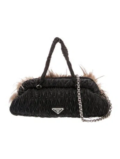 Pre-owned Prada Nylon Faux Fur Shoulder Bag In Black