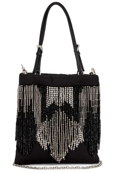 Pre-owned Prada Nylon Fringe Tote Bag In Black