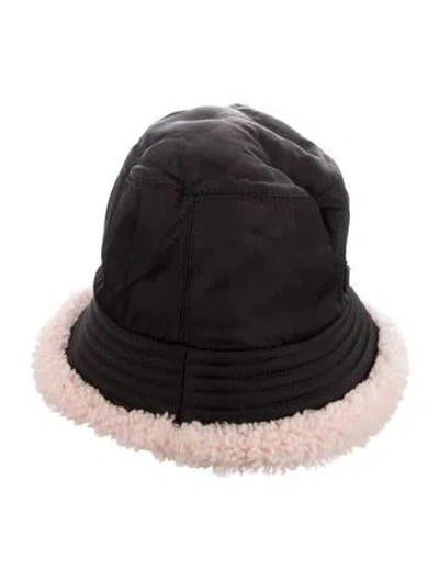 Pre-owned Prada Nylon Fur Trim Bucket Hat In Black