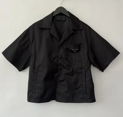 Pre-owned Prada Nylon Gabardine Bowling Shirt In Black