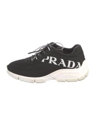 Pre-owned Prada Nylon Graphic Print Chunky Sneakers In Black/white