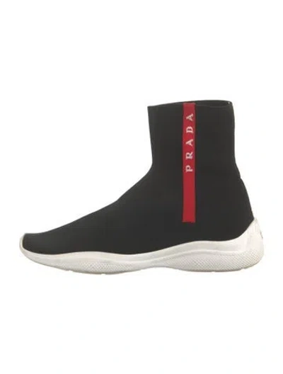 Pre-owned Prada Nylon Graphic Print Sock Sneakers In Black