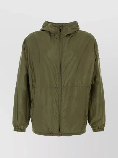 Prada Nylon Jacket With Hood And Elastic Cuffs In Green